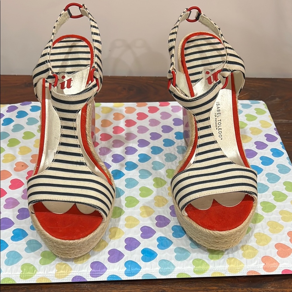 Striped Espadrille Wedge Sandals